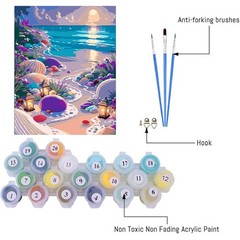 Paint by Numbers Kit for Adults Beginner, Beach Adult Paint by Number Kits on Ca