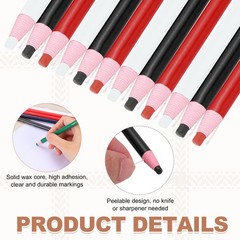 12Pcs, Peel-Off Grease Pencils Color China Markers White & Black & Red