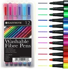Easynote Washable Fibre Tip Pens 12 Pack Colour Marker Set Kids Colouring Art