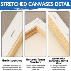 FIXSMITH Stretched White Blank Canvas – 16×20 Inch, 5 Pack,Primed Large