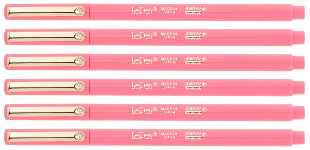 Marvy Uchida Le Pen 6 Pc Pink 0.3mm Smooth Micro Fine Plastic Point LePen