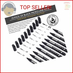 MARTCOLOR Micro Pen Fineliner Pens, 10 Size Fine Point Archival Black Ink Pens,
