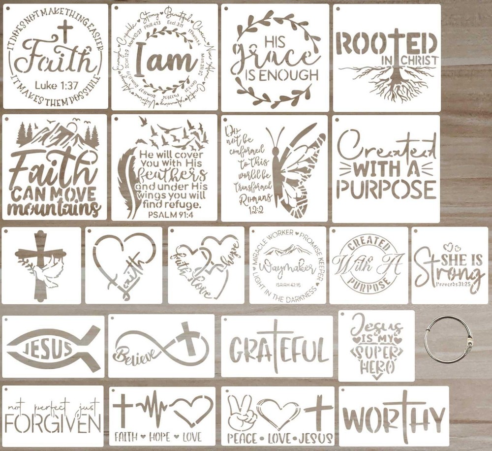 Gzfwthl 22pcs Christian Stencils for Painting 5.9*5.9in, 10*6in, 8*8in, white