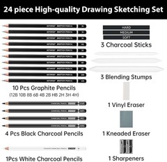 Drawing Sketching Pencil Set, 24 Piece Pro Artist Sketch Kit – Graphite Pencils