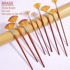 GACDR Fan Paint Brush Set of 9 Pcs, Professional Artist 11 inches, Brown