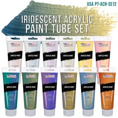 Professional 12 Color Set of Iridescent Special Effect Acrylic Paint, 75ml Tubes