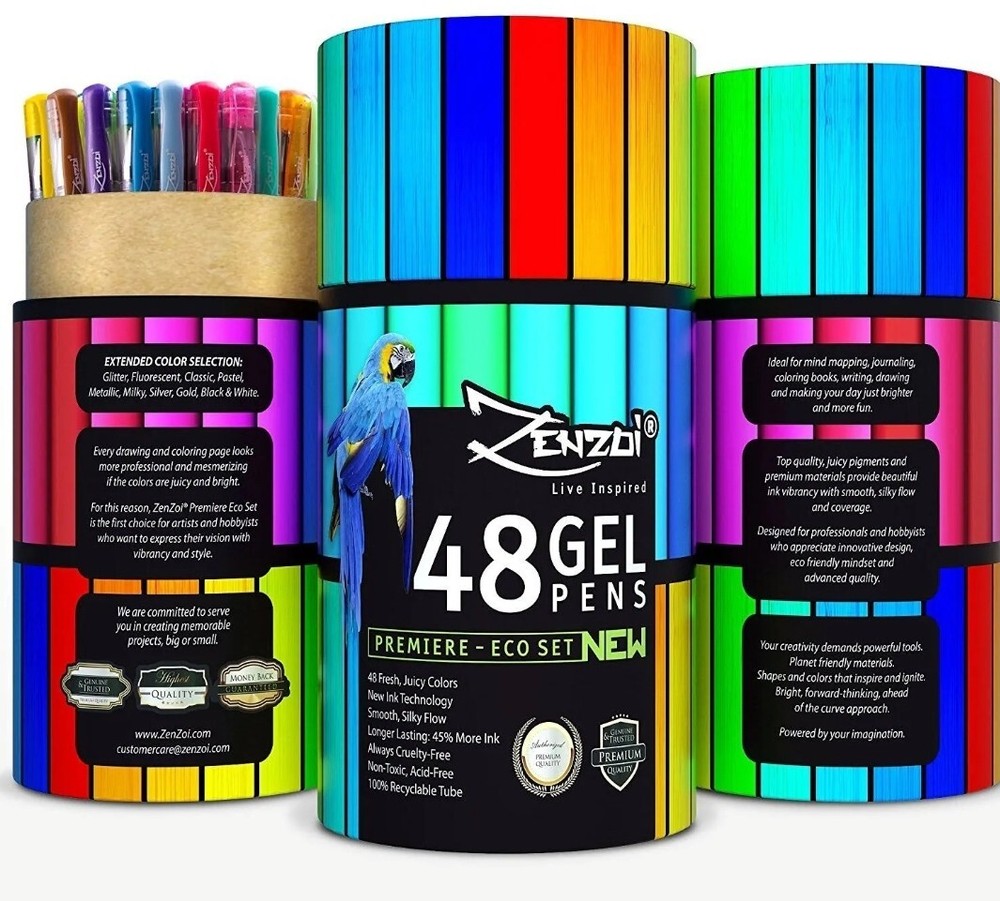New Zenzoi 48 Gel Pens Premiere Eco Set Quick Dry Non-Toxic Artist-Quality 