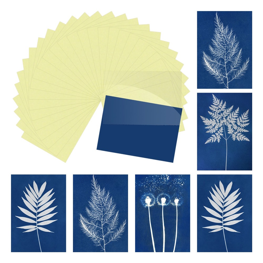 Cyanotype Paper,12 Sheet Sun Print Paper Yellow Crafts with Board, 2.9×4.1″