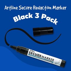 Artline Secure Marker Redacting Pen | Blackout 1 Count (Pack of 3), Black
