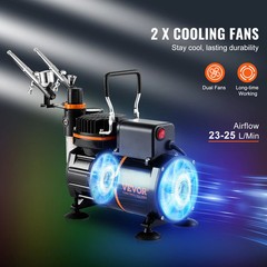 SucceBuy Airbrush Kit Dual Fan Air Compressor Professional Airbrushing System