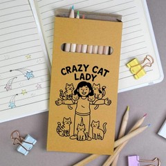 12 x ‘Crazy Cat Lady Feline Friends’ Long Colour Pencils (PE00079185)