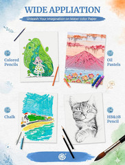 Watercolor Paper Cold Press 8.5 x 11 Bulk 30 Sheets 110 LB 230 GSM for Acrylic