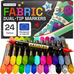 Permanent Fabric Markers 24 Pack, Dual-Tip for Textiles and Canvas