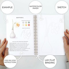 Watercolor Workbook With 24 Colors Paint Set 12 Floral Paintings for Beginners