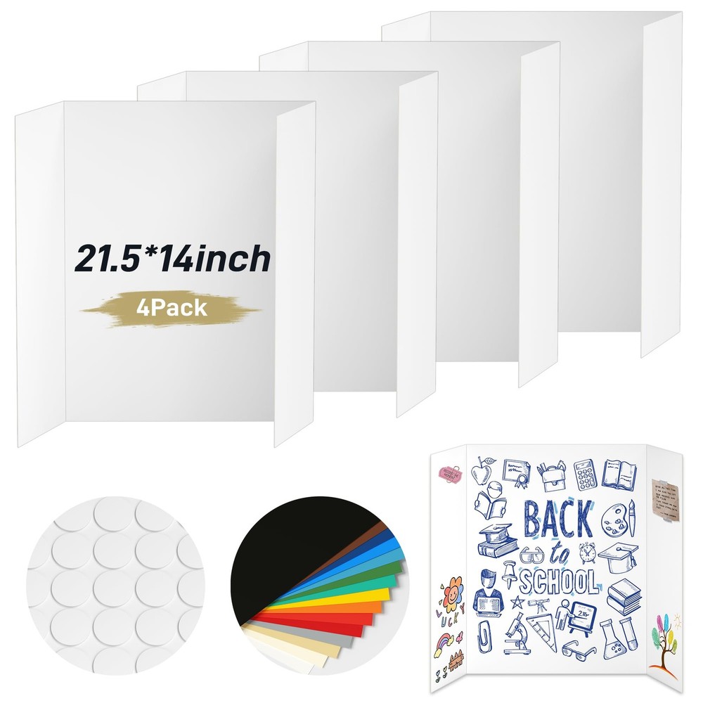 4 Pcs Small Trifold Poster Board, 21.5 x 14 inches X 14 inches, 4 Count