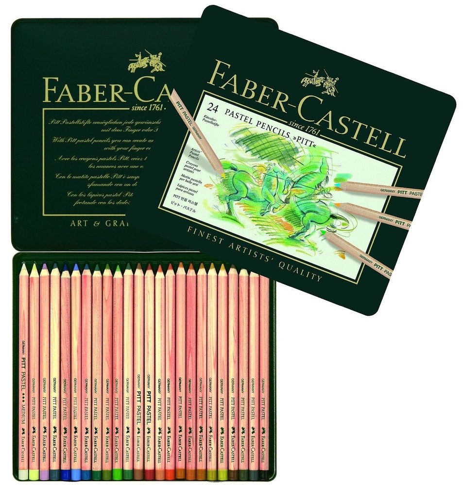 Faber Castell Pitt Pastel Pencil Set Assorted Colors 24 Tin Box for Artists