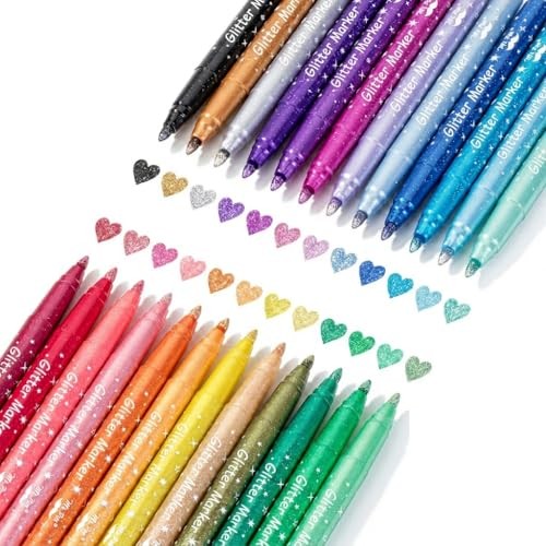 Mr Pen Glitter Marker Pens 24 Assorted Colors Medium Tip Non-toxic High-pigment