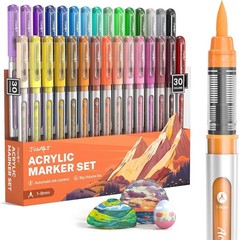 Acrylic Paint Markers Brush Tip 30 Colors, Water-Based No-Bleed Markers with …