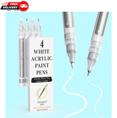 Extra Fine Point White Acrylic Paint Pens Set of 4 | 0.7mm & 0.5mm Tips for Rock