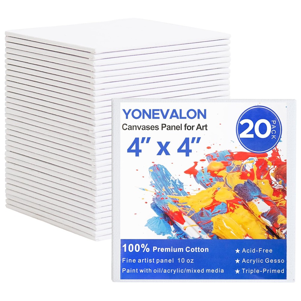Mini Canvas for Painting 4×4 inch, 20 Pack Small Painting Canvases for Novice…