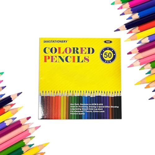 50Pcs Colored Pencils,50 Vibrant Colors, Drawing Pencils for 50Pcs Paper Box