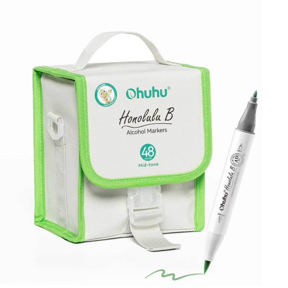 Ohuhu-Mid-tone Markers- 48 Color Alcohol Based Fine & Brush Markers – Refillable