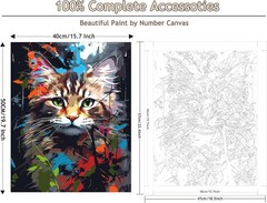 Paint by Numbers Colourful Cat, DIY Adults Paint by Number Kits On Canvas, 16×20
