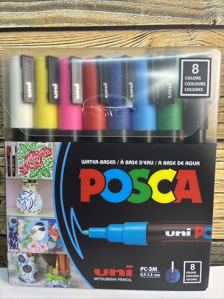 Uni Posca PXPC3M8 Acrylic Paint Marker Set, Fine Point Assorted New