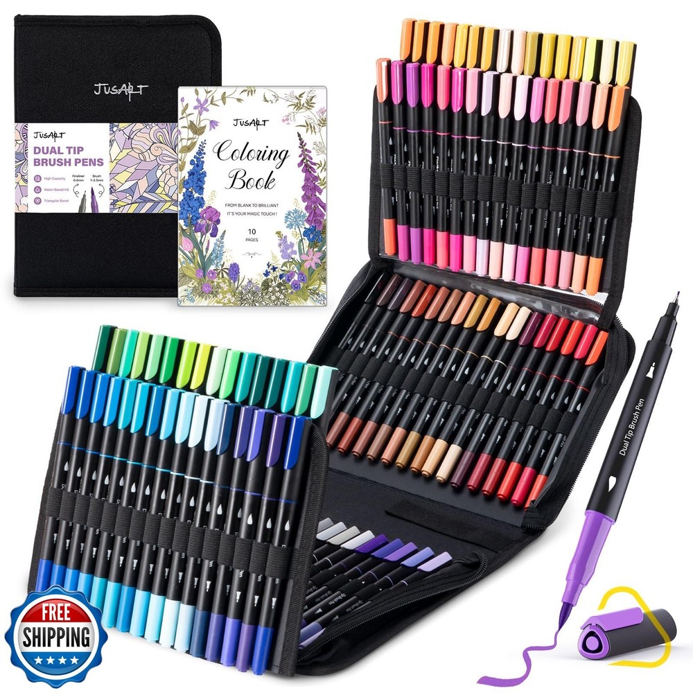 JusArt Markers for Adult Coloring Books No Bleeding, Coloring Markers with Du