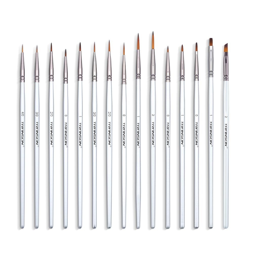 Transon Fine Detail Paint Brush Set 15pcs for Miniature Models 15 PCS, Nickel