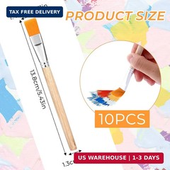 simarro 10Pcs Flat Paint Brushes, Wood Paint Small Brush Artist Craft Watercolor