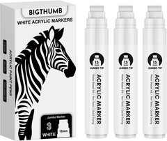 3PC White Jumbo Acrylic Paint Markers 15mm Wide Tip