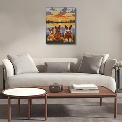 Adult Paint by Number Kits on Canvas, Three Corgis in The Sunset Adult Paint