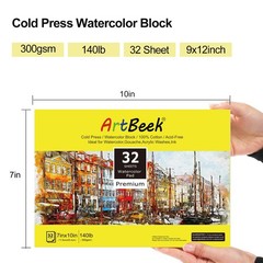 32 Sheets 7×10 Inch 100% Cotton 140lb/300GSM Cold Press Watercolor Block