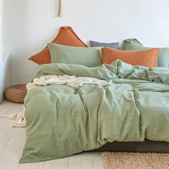 100% Linen Duvet Cover Set 3pcs Natural French Basic Style Full Sage Green