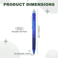6Pcs 0.5mm Fine Point Retractable Erasable Gel Pens Comfortable Grip, Dark Blue