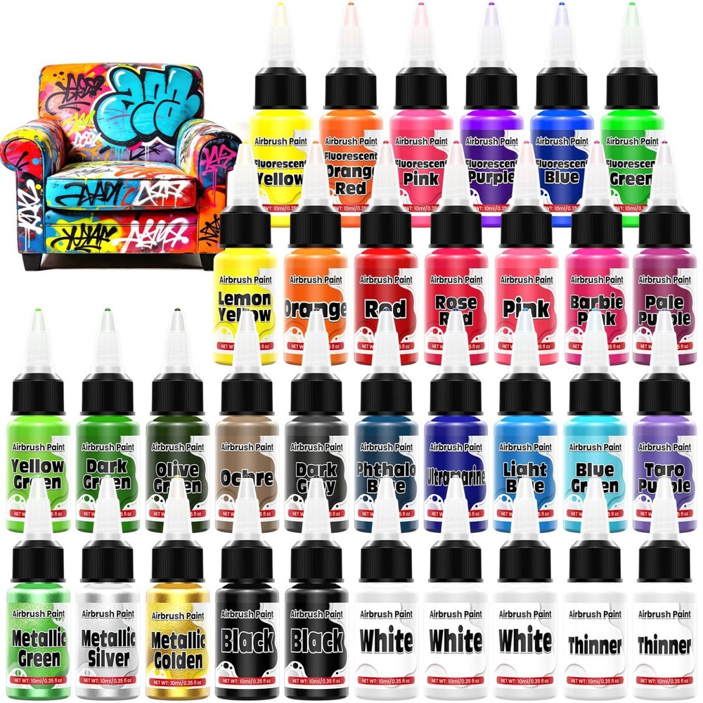 33 Colors Acrylic Airbrush Paint Kit – Ready to Spray, Water-Based, Includes Thi