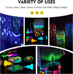 Acrylic Glow in The Dark Paint, 10 Bright Colours Liquid Luminous Paint, Neon Pa