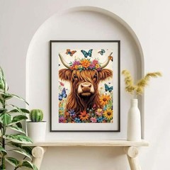 Highland Cow Diamond Art Painting Kits for Adults,5D Flower Diamond Art Kits for