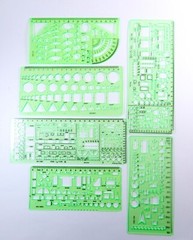 Geometric Drafting Stencils Drawing Templates 6 Piece Set Transparent Green