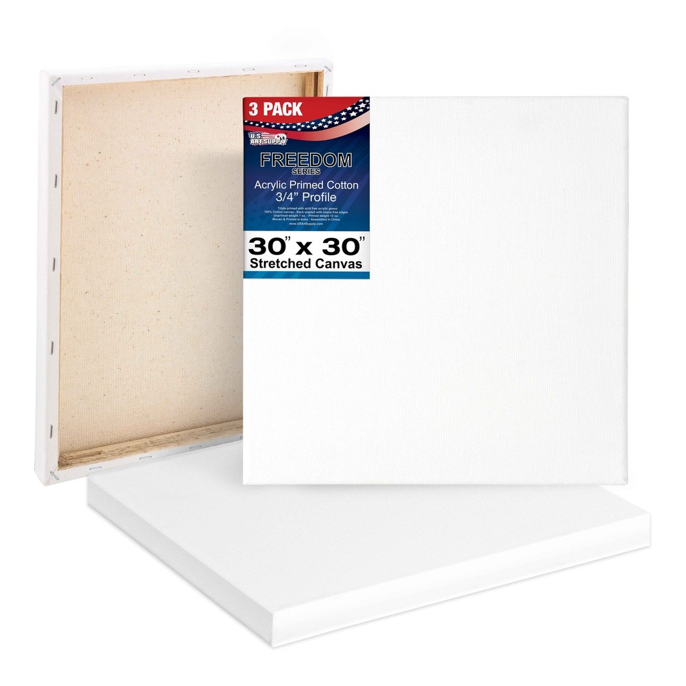 3 Pack of U.S. Art Supply 30″ x 30″ Acrylic Primed Cotton Stretched Canvas