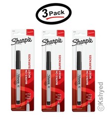 Sharpie Permanent Precision Marker, Ultra Fine Point, Black Ink (3 Pack) – New