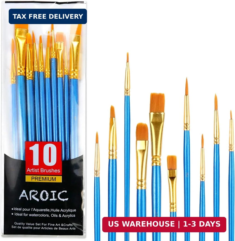 Acrylic Paint Brush Set, 1 Packs / 10 pcs Watercolor Brushes Painting Brush Nylo