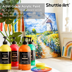 15 Colors Acrylic Paint Set, 33.8Oz/1000Ml Large Capacity Pump Bottles, Rich Pig
