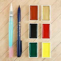 Kuretake IRODORI KOBAKO Red, Gansai Tambi 6 colors set, Handcrafted, Professiona