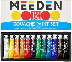Gouache Paint Tube Set – 12 x 12ml (0.4 oz) Colors Art Paint Supplies for Art…