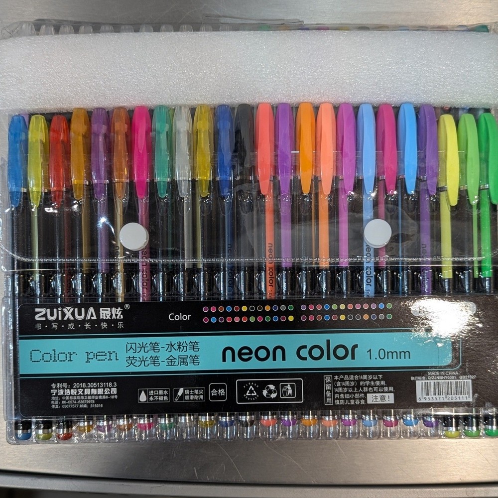 ZuiXua 48 Count Gel Pen Set Neon Metallic Pastel 1.0mm HG6107-48 New