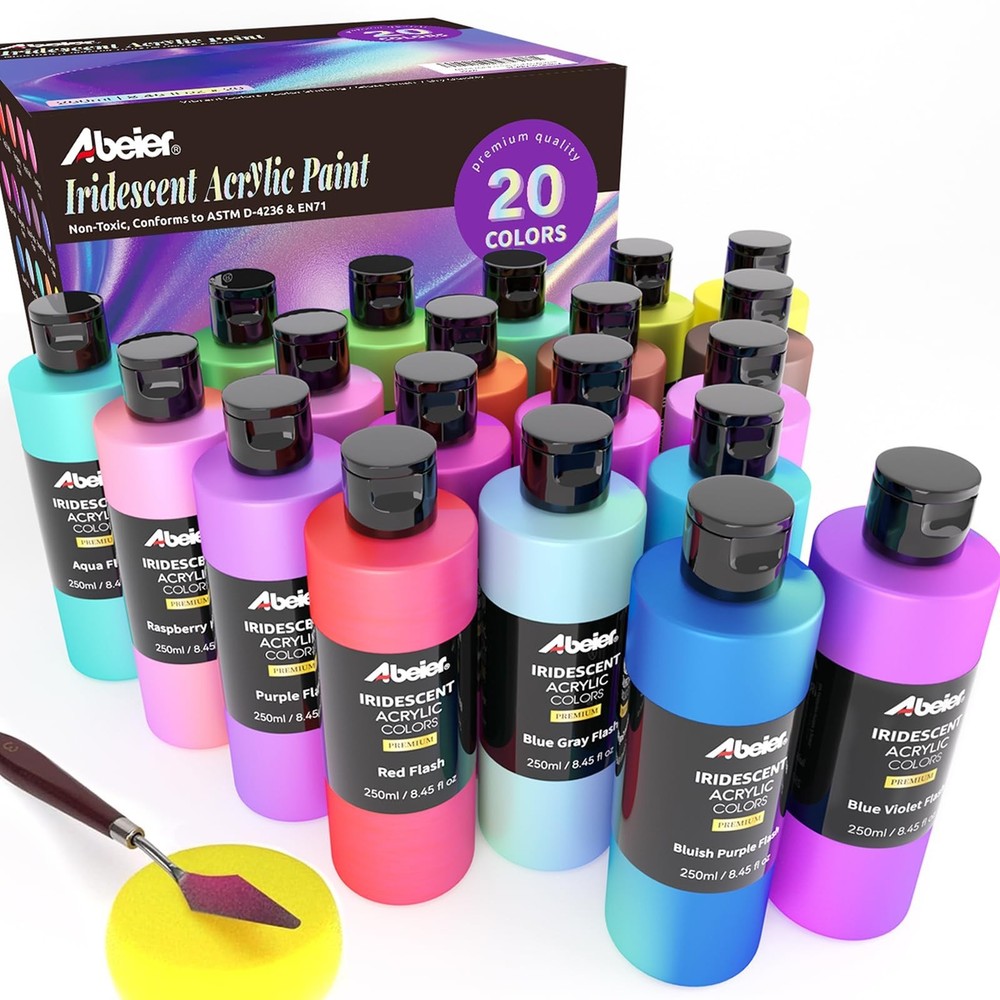 ABEIER Iridescent Acrylic Paint, Set of 20 Chameleon Colors, 8.45 oz/250ml La…