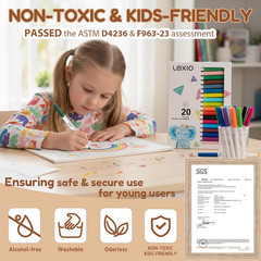 Lexio Washable Markers for Kids, 20 Vibrant Coloring, Washable Non Toxic Markers