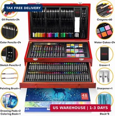 iBayam Art Supplies, 150-Pack Deluxe Wooden Art Set Crafts Drawing Painting Kit